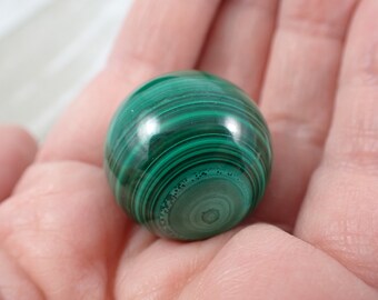 Natural Malachite Smooth Crystal Sphere - Shiny Polished Dark Green Ball - 1 Inch Banded Dark Green Sphere - Malachite Ball #SPHER#1097