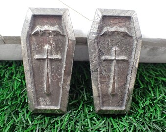 Pyrite Crystal Coffin Bat Large Cross - Gold Shiny Smooth Polished Coffin - 2.25 Inch Crystal Coffin Carving - Gold Pyrite Coffin CRVNG#1844