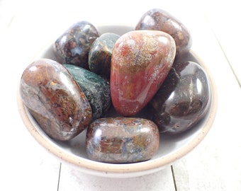 1 Piece Natural Moss Agate Crystal Tumble - Rounded Smooth Tumbled Stones - Thick Heavy Stones - Crystal Tumbles Red Green White #TUMBL#1004