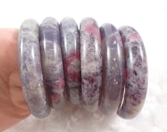 60.8mm Perfect Natural Unicorn Stone Crystal Bangle Bracelet - Smooth Finish Flat Inside - Purple Lepidolite Tourmaline Bangle #JEWEL#1254