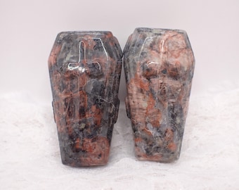 Pink Orange Jasper Coffin with Large Cross - 2 Inch Halloween Crystal Coffin - Polished Coffin Decor Halloween Decorations Fall #CRVNG#1971