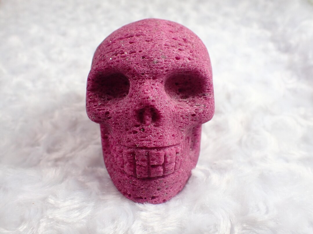 Awesome Large Ruby Crystal Skull Carving - Dark Pink Large Human