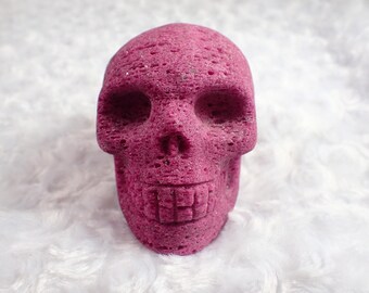 Awesome Large Ruby Crystal Skull Carving - Dark Pink Large Human Skull - 3.5 Inch Pink Honeycomb Ruby - Crystal Skull Carving #SKULL#1002