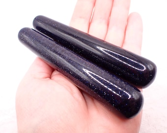 1 Piece Navy Sparkle Blue Sandstone Crystal Wand - Shiny Glittery Smooth Polished - 4.25 Inch Rounded Ends Crystal Massage Wand #WANDS#1074