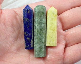 Set of Mini Natural Blue Green Crystal Points - Serpentine Tremolite Lapis Lazuli Small Smooth Faceted - 1.5 Inch Standing Tiny #POINT#1041