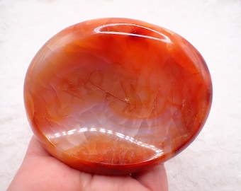 Beautiful Carnelian Agate Crystal Bowl - Thick Heavy Natural Crystal - White Orange Brown - Carnelian Heavy Bowl 3.25 Inches #BOWLS#1138