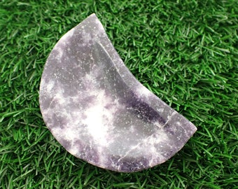 Sparkly Purple Lepidolite Crystal Moon Shaped Bowl - Small Lepidolite Crescent Moon - 3.25 Inches Small Purple White Moon Bowl #BOWLS#1026