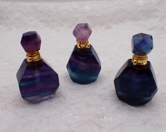 Rainbow Fluorite Crystal Perfume Bottle - Natural Purple Green - Screw on Top 1.5 Inch Rainbow Fluorite Perfume Bottle Pendant #ACSRY#1027