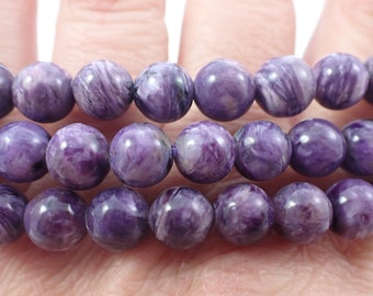 One Purple Charoite Crystal Bracelet - 7mm Smooth Round Beads - Purple Charoite Crystals - Natural Purple Crystal Bead Bracelet #BRCLT#1104
