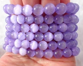 One Purple Selenite Crystal Beaded Bracelet - 8mm Smooth Shiny Round Beads - Purple Selenite Charging Crystal Beaded Bracelet #BRCLT#1191