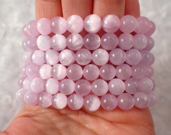 One Soft Purple Selenite Crystal Beaded Bracelet - 8mm Smooth Round Beads - Purple Selenite Charging Crystal Beaded Bracelet #BRCLT#1187