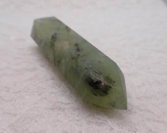 Natural Prehnite Faceted Crystal Tower - Green Black Shiny Straight Tower - 3.25 Inches Prehnite Crystal Tower #TOWER#1315