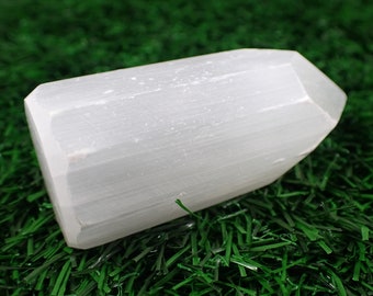 1 Piece Natural Crystal Selenite Tower - Opaque Smooth Polished - Faceted Top Short Crystal Tower - White Selenite Crystal Tower #TOWER#1153