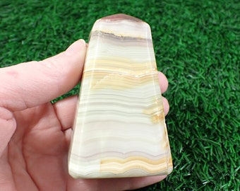1 Piece Natural Pink Banded Onyx Crystal Tower - Smooth Faceted Square Crystal - Green Pink Orange - Flat Smooth Square Tower #TOWER#1171