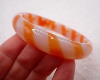 58.5mm Bright Orange White Agate Crystal Bangle Bracelet - Orange Banded Crystal Bracelet - Flat Inside Smooth Agate Bangle #JEWEL#1924