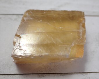 1 Piece Natural Honey Calcite Crystal Freeform - Smooth Rough Textured Rectangle - 50x42x14mm Clear Gold Crystal - Honey Calcite #FRFRM#1003