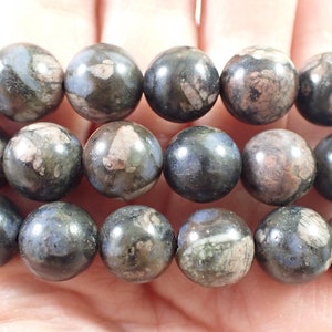 One Llanite Crystal Bead Bracelet - 10mm Smooth Round Beads - Shiny Gray Pink Blue - Natural Llanite Que Sera Crystal Bracelet - #BRCLT#1039