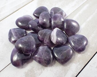 1 Piece Natural Dream Amethyst Crystal Mini Heart Carving - Small Dark Purple White - Smooth Polished Crystal Heart - 20x20x5mm #MINIS#1135