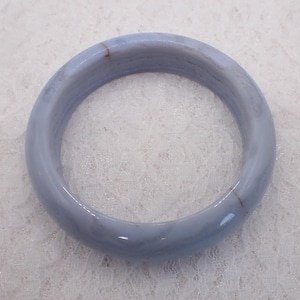 57.8mm Natural Blue Lace Agate Crystal Bangle Bracelet - Thick Smooth Flat Inside - Smooth Polished Bangle Crystal Bracelet Blue #JEWEL#1862