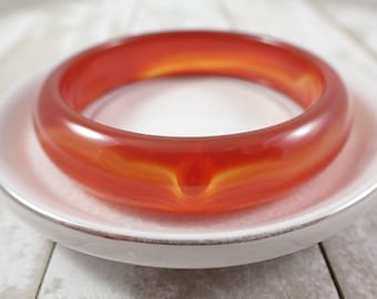 58.7mm Burnt Orange Agate Crystal Bangle Bracelet - Thick Smooth Polished Bangle - Burnt Orange Crystal Agate Bangle Bracelet #JEWEL#1175