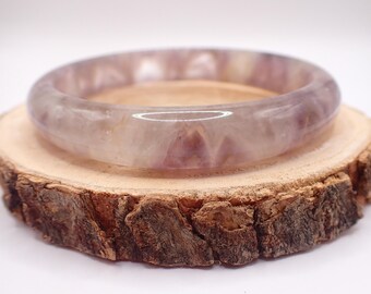 68.4mm Rabbit Hair Quartz Crystal Bangle Bracelet - Smooth Flat Inside Purple Gold Clear - Silver Flash Crystal Bangle #JEWEL#1698