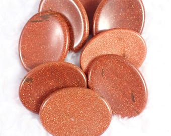 Gold Sandstone Natural Crystal Worry Stone - Small Smooth Polished Oval - 1.75 Inch Red Brown Gold - Goldstone Oval Worry Stone #WORRY#1019