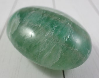1 Piece Natural Fluorite Crystal Palm Stone - Medium Green Oval Gallet - Green White Smooth Crystal Palmstone - Natural Fluorite #PALMS#1053