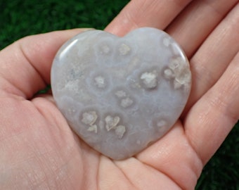 Beautiful Blue Purple Flower Agate Heart Crystal - Smooth Polished 2 Inch Heart - Natural Chips Polished Heart - Flower Agate #HEART#1078