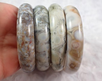 60.9mm Natural Ocean Jasper Crystal Bangle Bracelet - White Green Crystal Bangle - Smooth Polished Ocean Jasper Bangle Bracelet #JEWEL#1456