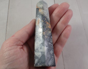 1 Piece Natural Maligano Jasper Crystal Tower - Gray Orange White Faceted Smooth Polished - Maligano Jasper Gray Crystal Point #TOWER#1139