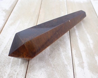 Shiny Faceted Tiger Eye Jasper Crystal Wand - Brown Gold Smooth Polished - 5 Inch Crystal Wand - Tiger Eye Jasper Crystals #WANDS#1066