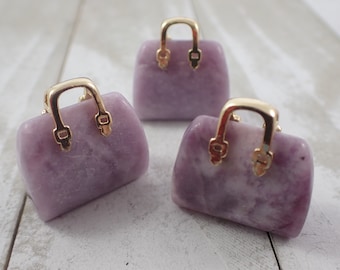 Purple Lepidolite Crystal Handbag Carving - Mini Purple Gold Crystal - Standing Smooth Polished Purse - 1 Inch Lepidolite Purse #MINIS#1084