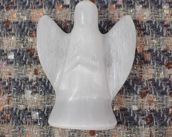Lovely Natural Selenite Crystal Angel Carving - White Opaque Smooth Polished - 4 Inch Selenite Charging Crystal Christmas Angel #CRVNG#1195