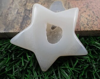 Druzy Agate Star Shaped Crystal Carving - Smooth Crystal Star - Large Sugar Texture Druzy Hole - Gray White Star - 2 Inch Star #STARS#1022