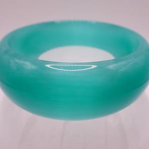62.3mm Chunky Cuff teal, Green-Blue Cats Eye Crystal Bangle Bracelet - Shiny Smooth Finish Flat Inside - Bangle Bracelet Teal #JEWEL#1806