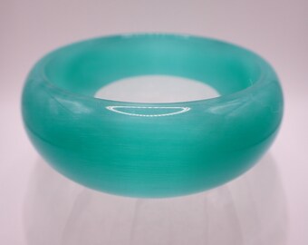 62.3mm Chunky Cuff teal, Green-Blue Cats Eye Crystal Bangle Bracelet - Shiny Smooth Finish Flat Inside - Bangle Bracelet Teal #JEWEL#1806