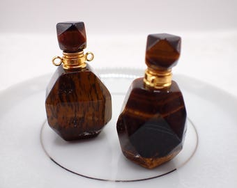 Pretty Natural Golden Tiger Eye Jasper Perfume Bottle - Essential Oil Perfume - Faceted 1.5 Inch Tiger Eye Crystal Perfume Bottle ACSRY#1030