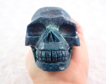 Amazing Blue Ruby in Fuchsite Crystal Skull Carving - Blue Purple Green Human Skull Crystal - 3 Inch Heavy Natural Crystal Skull #SKULL#1007