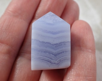 1 Piece Natural Blue Lace Agate Mini Crystal Tower - Blue Banded Mini Point - 1 Inch Tall Standing Tower - Blue Lace Agate Point #TOWER#1257