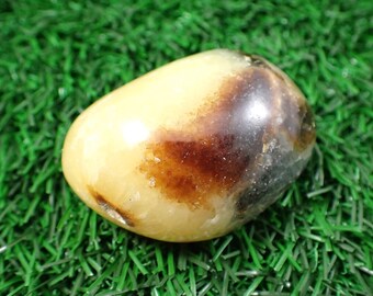 1 Piece Natural Septarian Palm Stone - Small Smooth Oval Gallet Stone - 2 Inch Yellow Brown Palmstone Crystal - Smooth Septarian #PALMS#1171