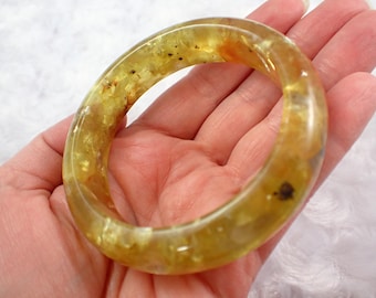 58.4mm Sparkly Natural Golden Mica Crystal Bangle Bracelet - Smooth Finish Flat Inside - Yellow Gold Mica Flashy Crystal Bangle #JEWEL#1560