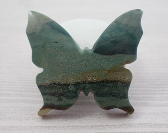1 Piece Natural Green Polychrome Jasper Butterfly Carving - Green Striped Crystal Carving - Polychrome Green Butterfly Carving #ANMLS#1016