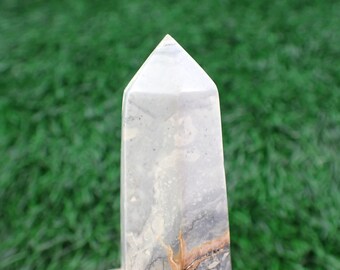 1 Piece Natural Maligano Jasper Crystal Tower - Gray Peach White Opaque - Faceted Polished Tower - Maligano Jasper Crystal Tower #TOWER#1155