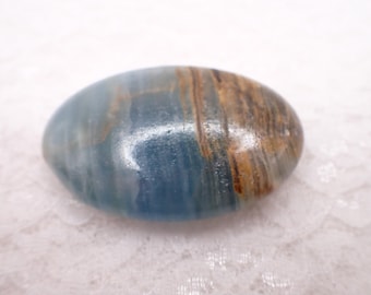 Natural Blue Onyx Oval Palm Stone - Blue Brown Oval Gallet - Smooth Polished Blue Onyx Palmstone Crystal #PALMS#1266