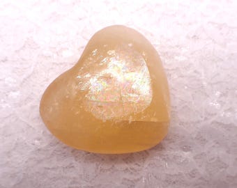 1 Piece Honey Calcite Heart Crystal - Large Flashy Honey Heart - Smooth Polished Crystal - Honey Calcite Natural Heart #HEART#1125