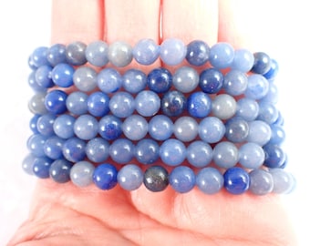 One Blue Aventurine Crystal Bracelet - 6mm Smooth Round Beads - Blue Opaque Crystal Beads - Natural Blue Aventurine Bracelet - #BRCLT#1222