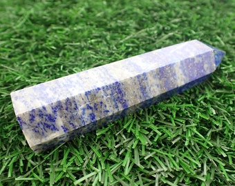 Natural Lapis Lazuli Crystal Point - Blue Gray Gold Tower - 3.5 Inch Smooth Faceted Gold Fleck Pyrite - Crystal Point Blue Lapis #TOWER#1039