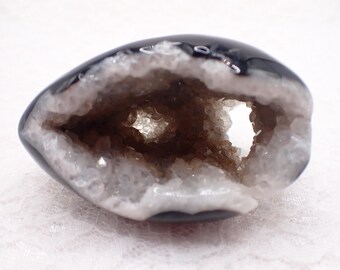 Natural Sardonyx Crystal Egg - Sparkly Black Sugar Texture Druzy - Polished Egg 2.75 Inches - Black White Gray Crystal #EGGS#1039