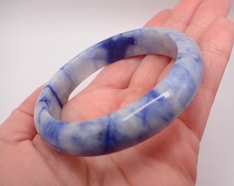 59.9mm Blue Sodalite Crystal Bangle Bracelet - Thick Smooth Polished Bracelet - Flat Inside - Blue White Crystal Bangle Bracelet #JEWEL#1720