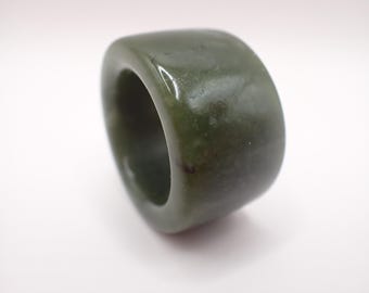 US Size 13.75 Thick Green Haitian Jade Bangle Crystal Ring - Dark Green Smooth - Bangle Ring Haitian Jade Crystal - Thick Large #RINGS#1116